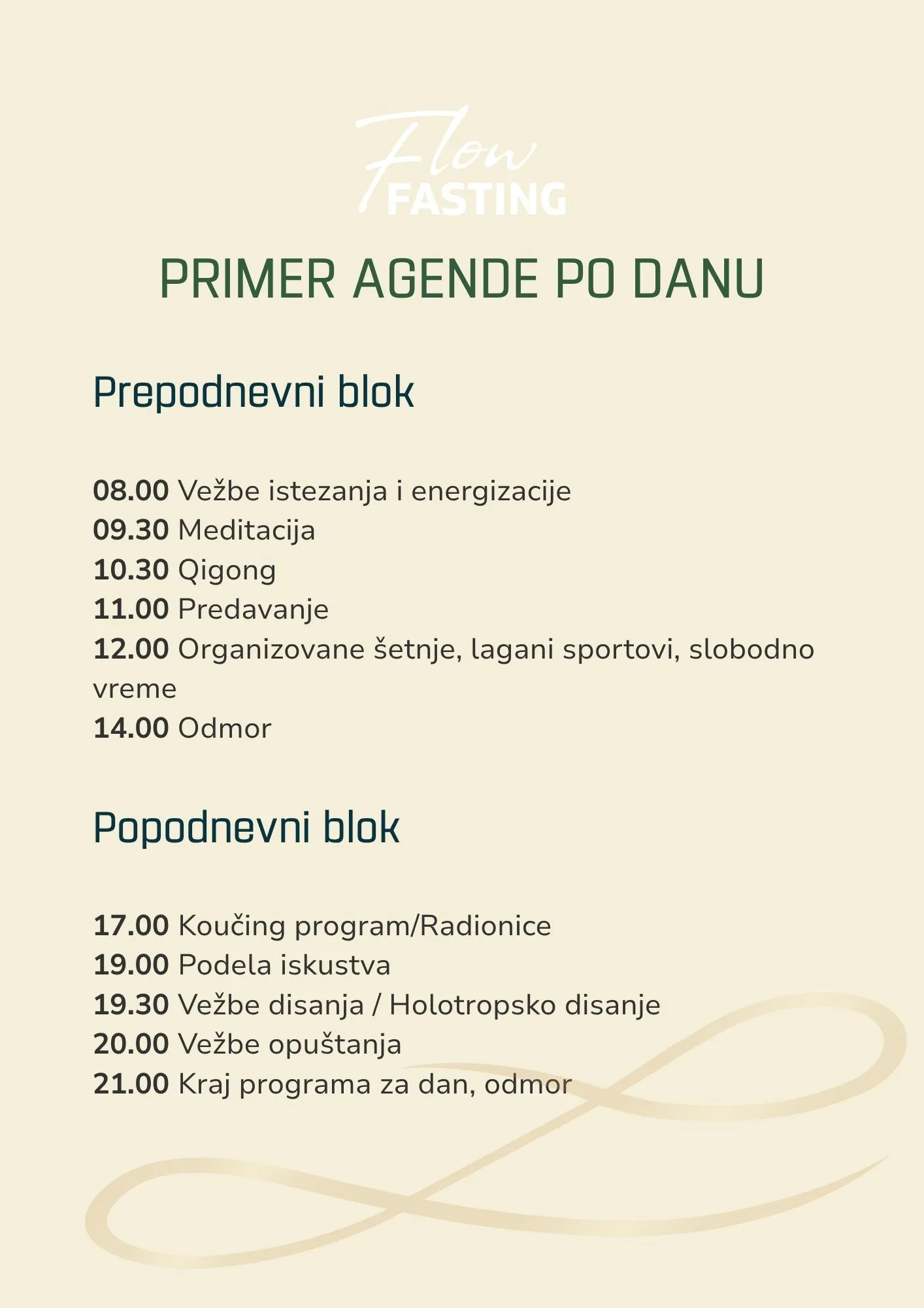 Fasting na vodi Grčka agenda dnevni program Flow Fasting retreat meditacija radionice i vežbe